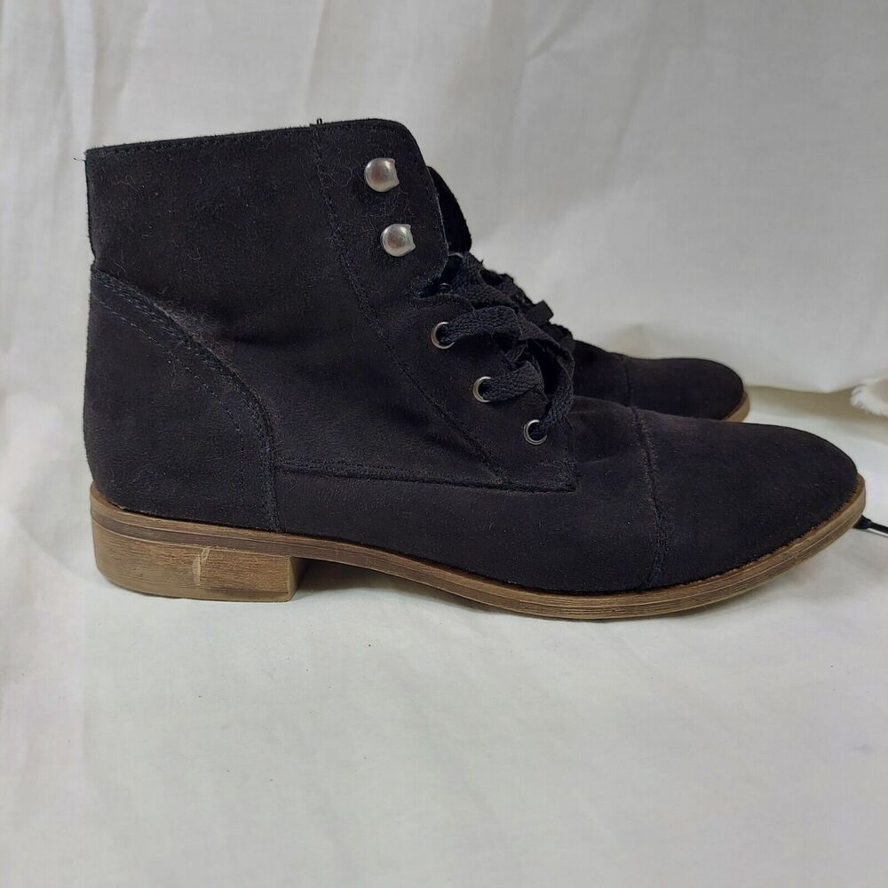 Brash Womens Size 9 Lace Up Short Ankle Black Boot Low Heel Suede Like Fabric - Picture 2 of 11